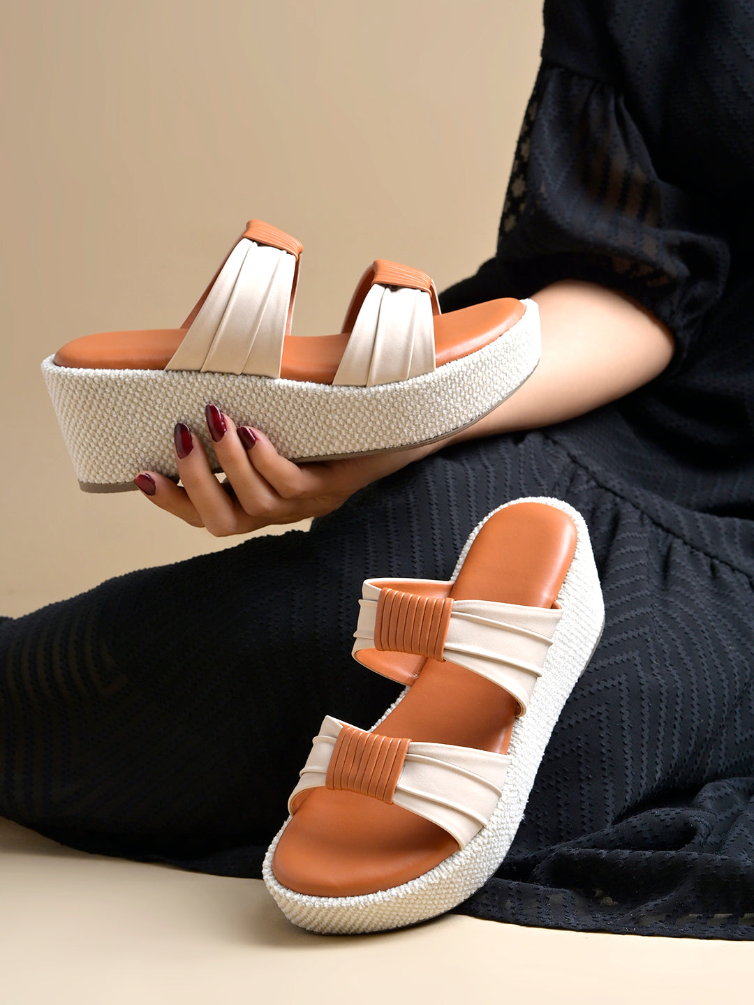 Women’s Tan Platform Heels | Elegant Chunky Heel Sandals | Premium Luxury Party & Wedding Footwear