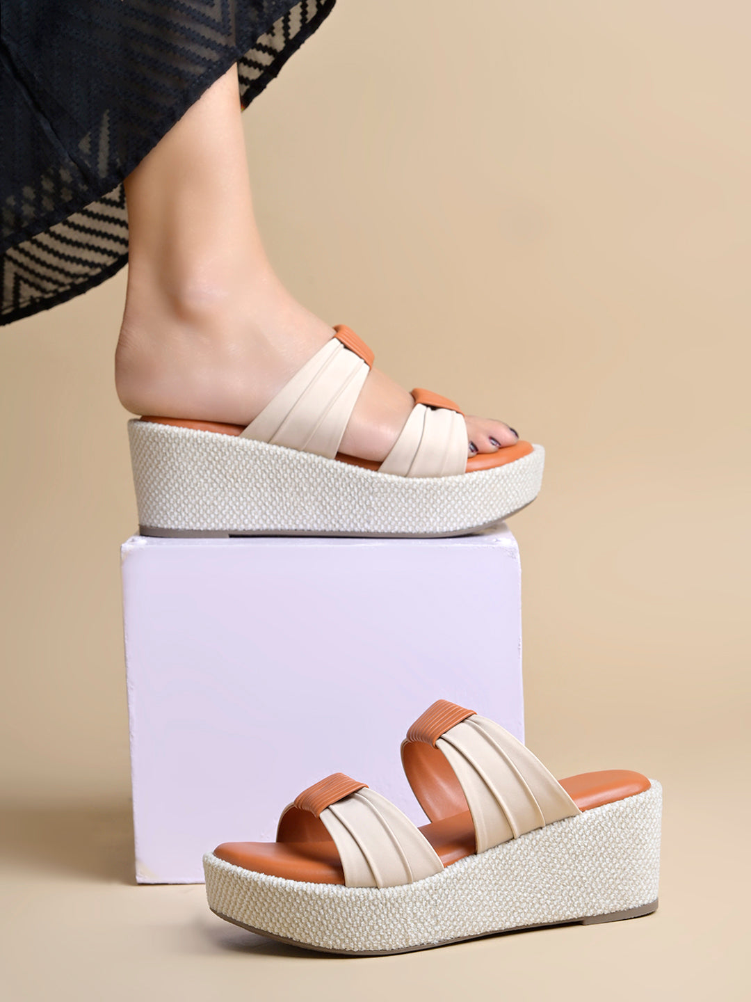 Women’s Tan Platform Heels | Elegant Chunky Heel Sandals | Premium Luxury Party & Wedding Footwear