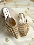Ethereal Golden Embellished Block-Heel Mules For Women & Girls