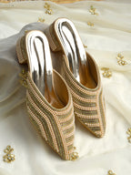 Ethereal Golden Embellished Block-Heel Mules For Women & Girls