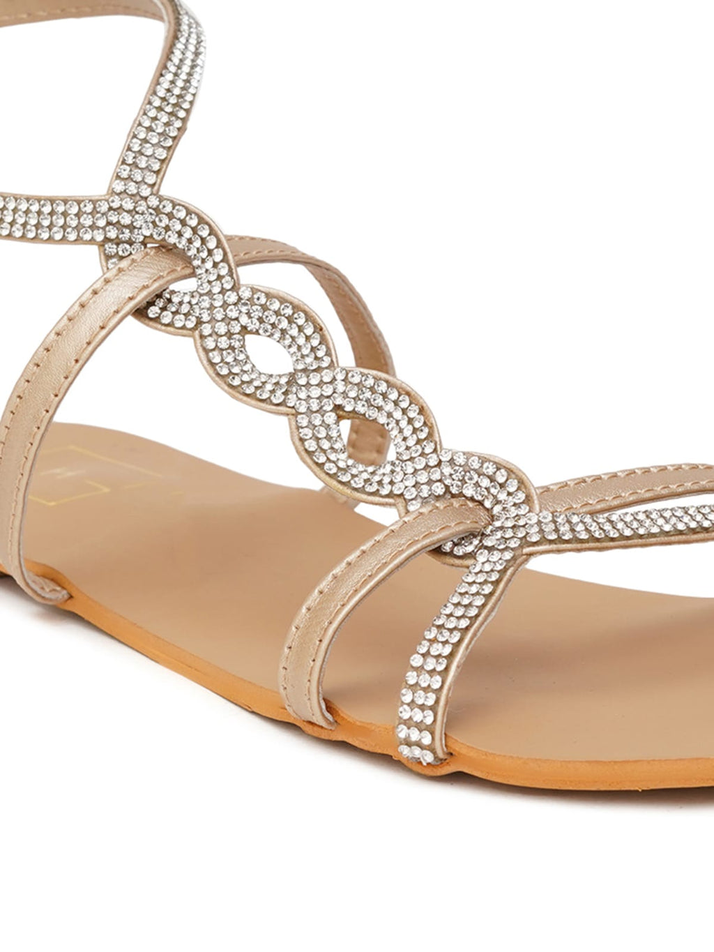 Beige Rhinestone Flats for Women | Stylish Comfortable Luxury Sandals for Daily & Festive Wear