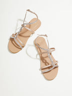 Beige Rhinestone Flats for Women | Stylish Comfortable Luxury Sandals for Daily & Festive Wear