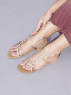 Beige Rhinestone Flats for Women | Stylish Comfortable Luxury Sandals for Daily & Festive Wear