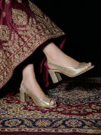 Golden Peep Toe Pumps for Women with Rhinestones | Stylish Luxury Party & Bridal Heels