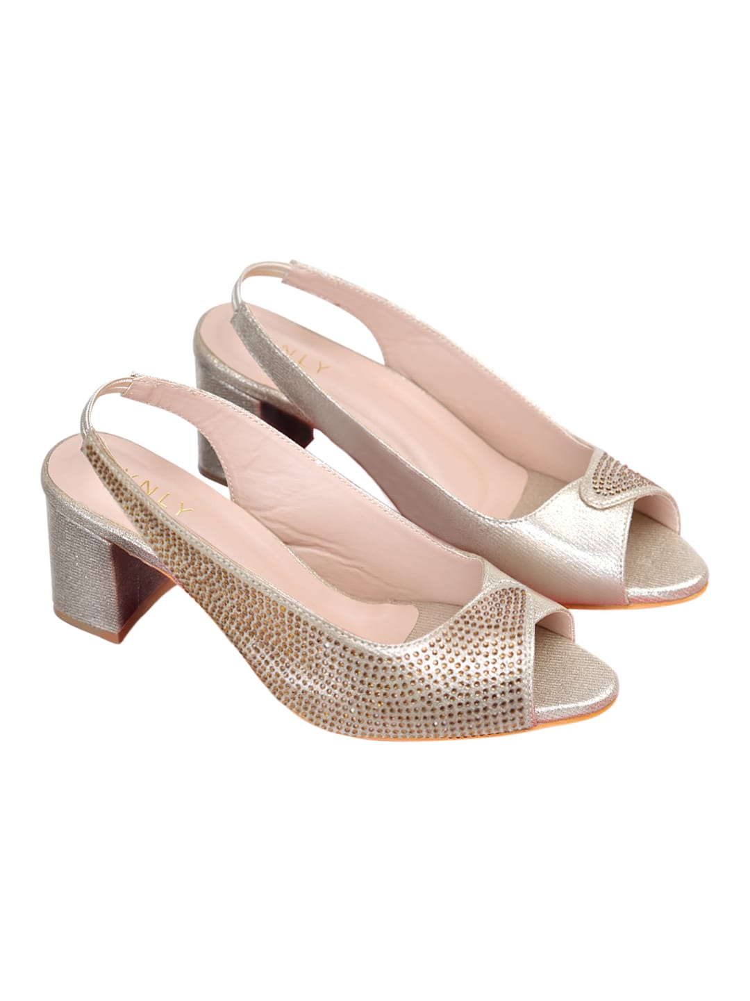 Golden Peep Toe Pumps for Women with Rhinestones | Stylish Luxury Party & Bridal Heels