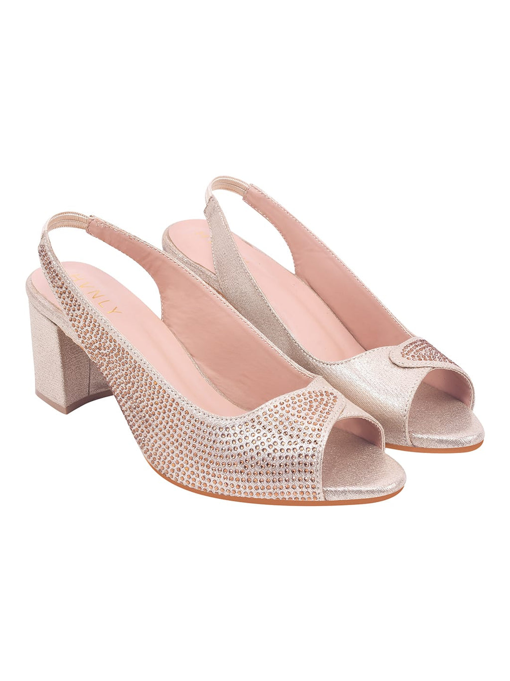 Rose Gold Peep Toe Pumps for Women with Rhinestones | Stylish Luxury Party & Bridal Heels