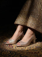 Rose Gold Peep Toe Pumps for Women with Rhinestones | Stylish Luxury Party & Bridal Heels