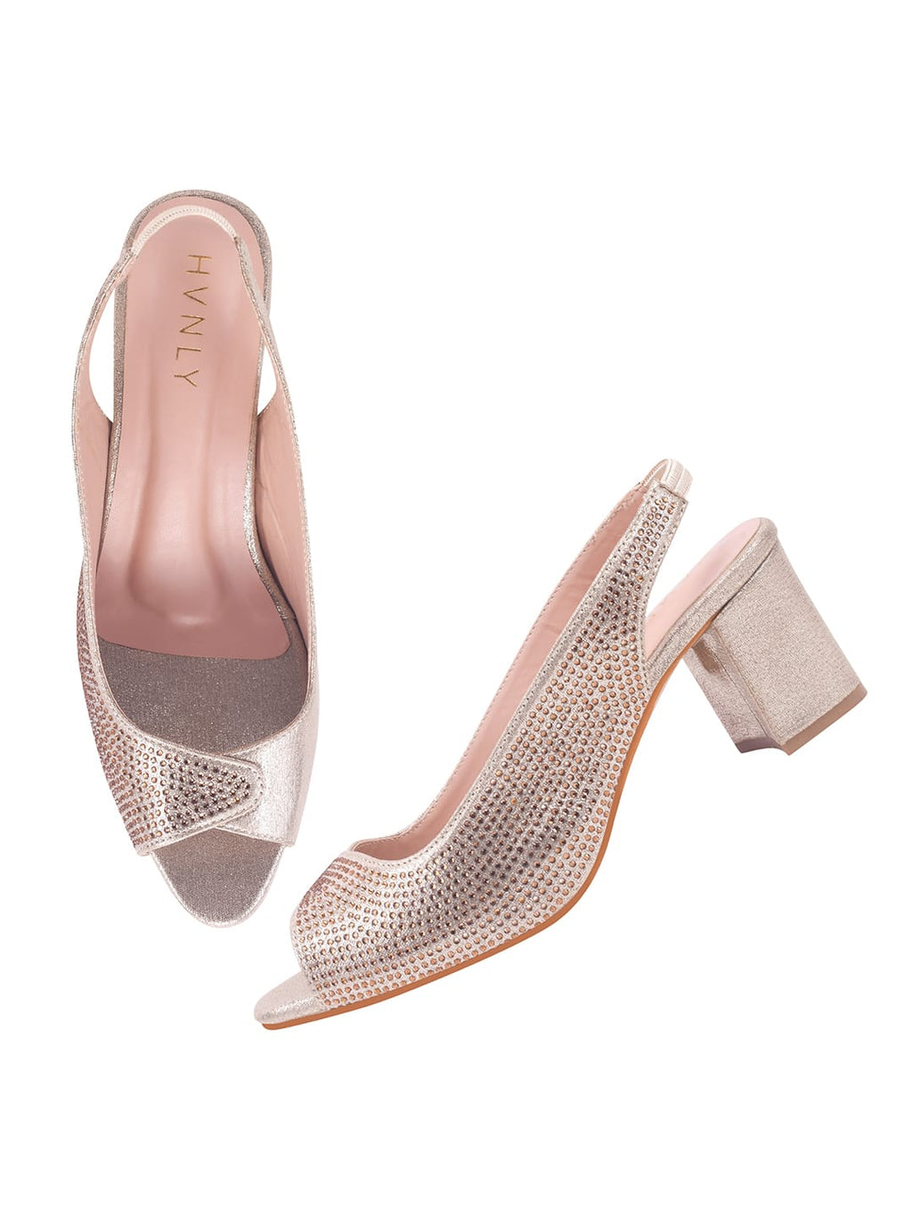 Rose Gold Peep Toe Pumps for Women with Rhinestones | Stylish Luxury Party & Bridal Heels