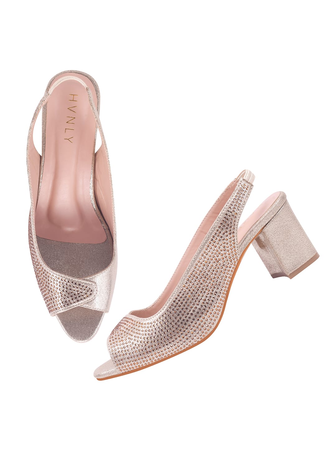 Rose Gold Peep Toe Pumps for Women with Rhinestones | Stylish Luxury Party & Bridal Heels