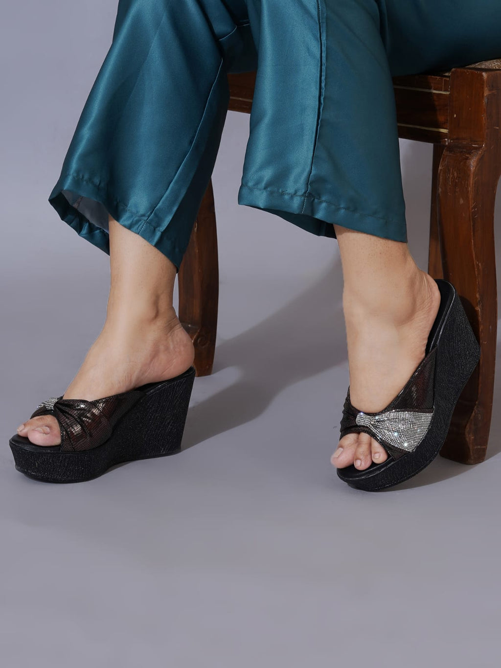 Women’s Black Platform Heels | Elegant Chunky Heel Sandals | Premium Luxury Party & Wedding Footwear