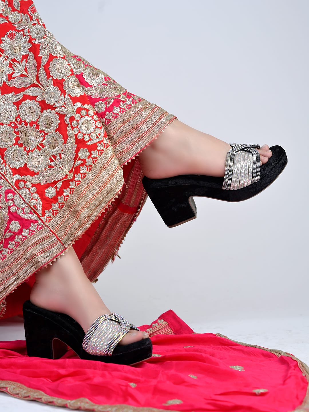 Luxury Black Rhinestone Heels for Women | Classic Heels | Elegant Bridal, Wedding & Party Wear