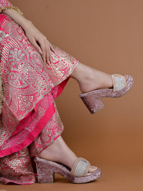 Luxury Rose Gold Rhinestone Heels for Women | Classic Heels | Elegant Bridal, Wedding & Party Wear