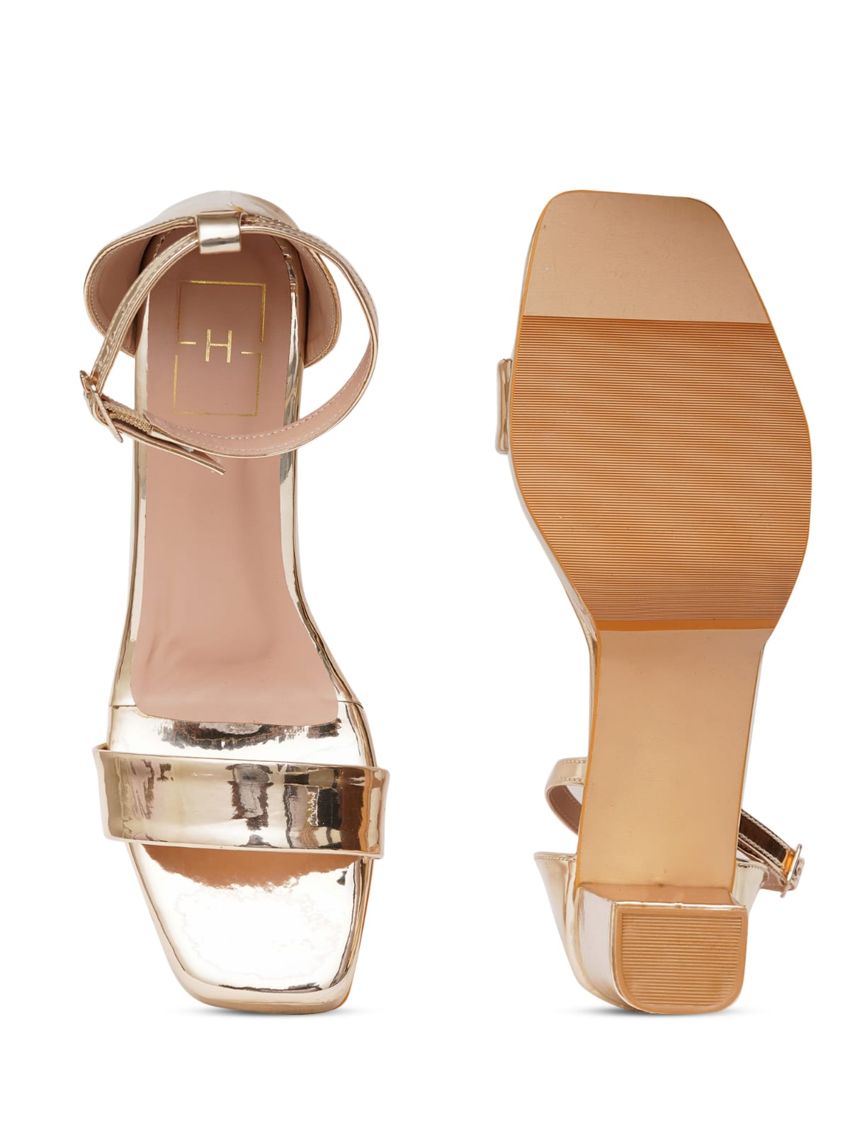 Gold Block Heel Sandals for Women | Comfortable Party Wear Heels | Wedding & Festive Luxury Footwear