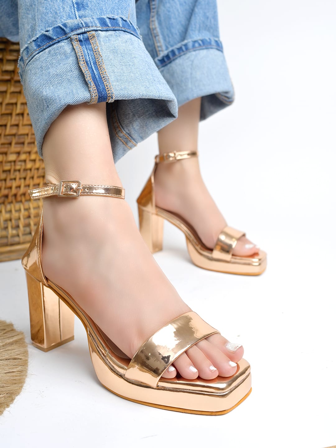 Rose Gold Platform Heels for Women | Stylish Party Wear Sandals | Glamorous Luxury High Heel Footwear