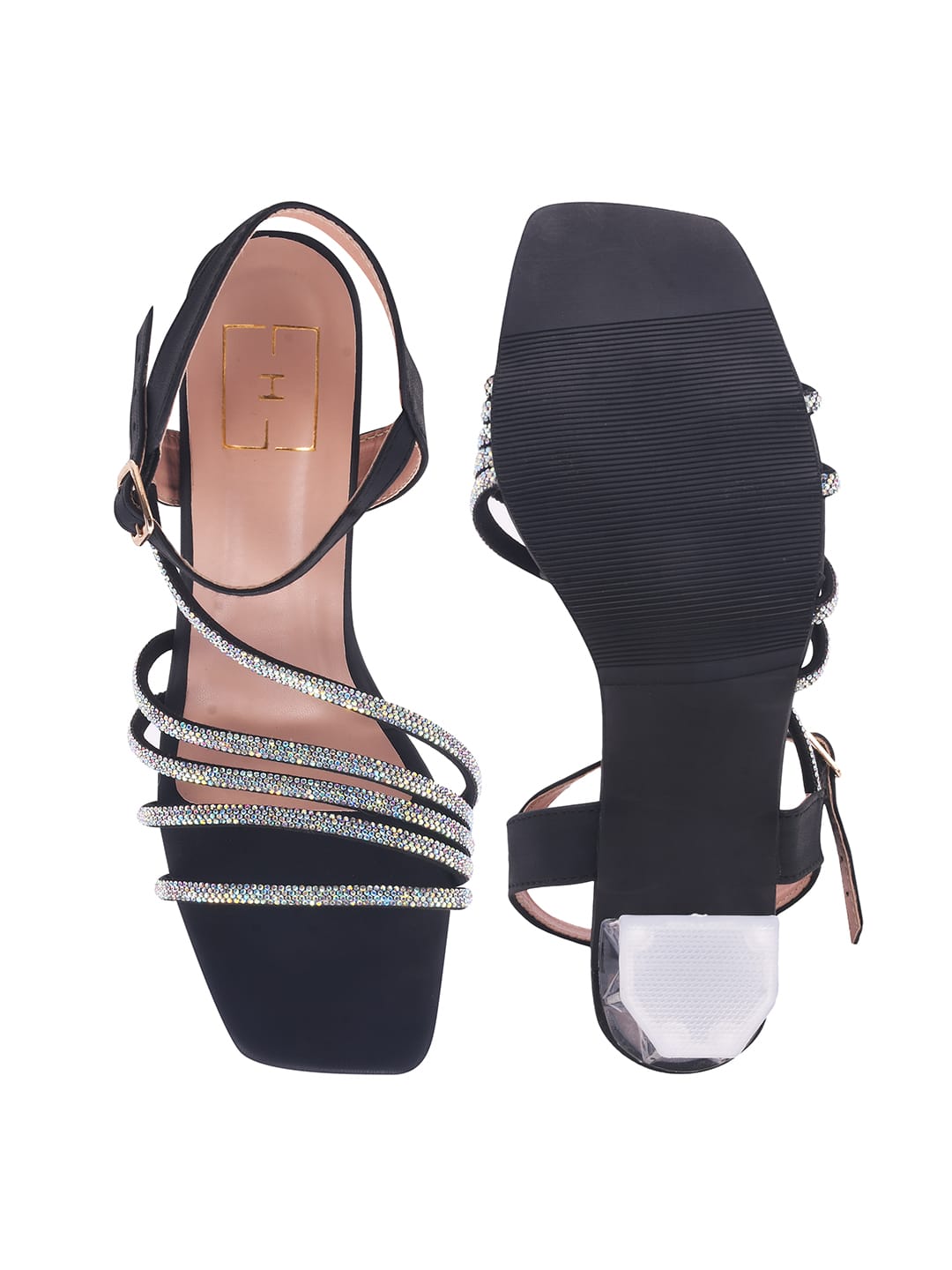 Black Embellished Heels for Women | Rhinestone Stiletto Sandals | Premium Evening & Formal Footwear