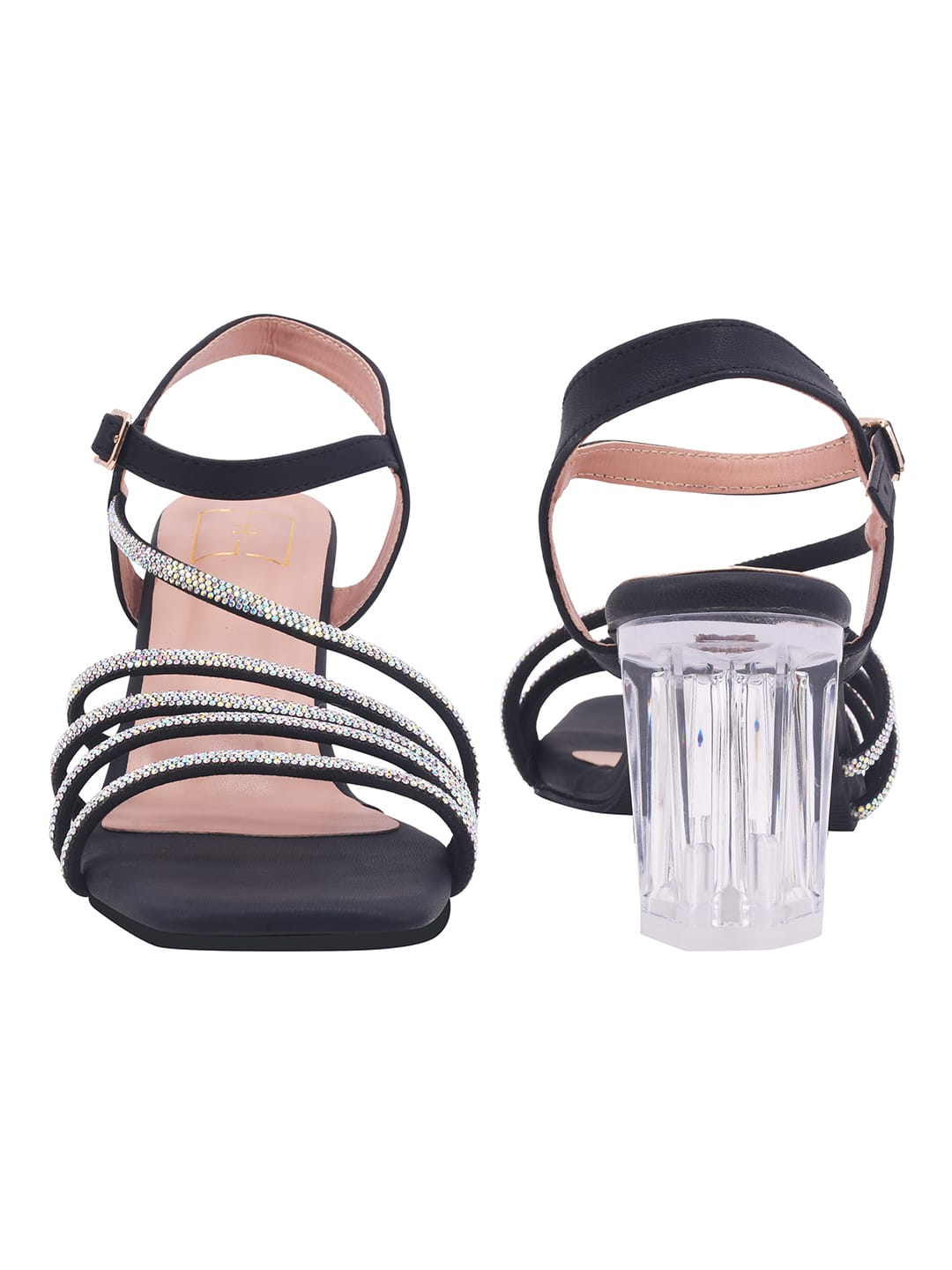 Black Embellished Heels for Women | Rhinestone Stiletto Sandals | Premium Evening & Formal Footwear