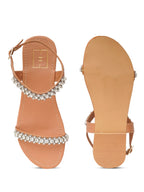 Beige Rhinestone Flats for Women | Stylish Comfortable Luxury Sandals for Daily & Festive Wear