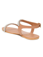 Beige Rhinestone Flats for Women | Stylish Comfortable Luxury Sandals for Daily & Festive Wear