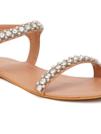 Beige Rhinestone Flats for Women | Stylish Comfortable Luxury Sandals for Daily & Festive Wear