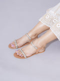 Beige Rhinestone Flats for Women | Stylish Comfortable Luxury Sandals for Daily & Festive Wear