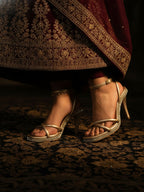 Gold Block Heel Sandals for Women | Comfortable Luxury Footwear for Weddings & Festive Occasions