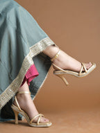 Gold Block Heel Sandals for Women | Comfortable Luxury Footwear for Weddings & Festive Occasions