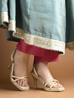 Gold Block Heel Sandals for Women | Comfortable Luxury Footwear for Weddings & Festive Occasions