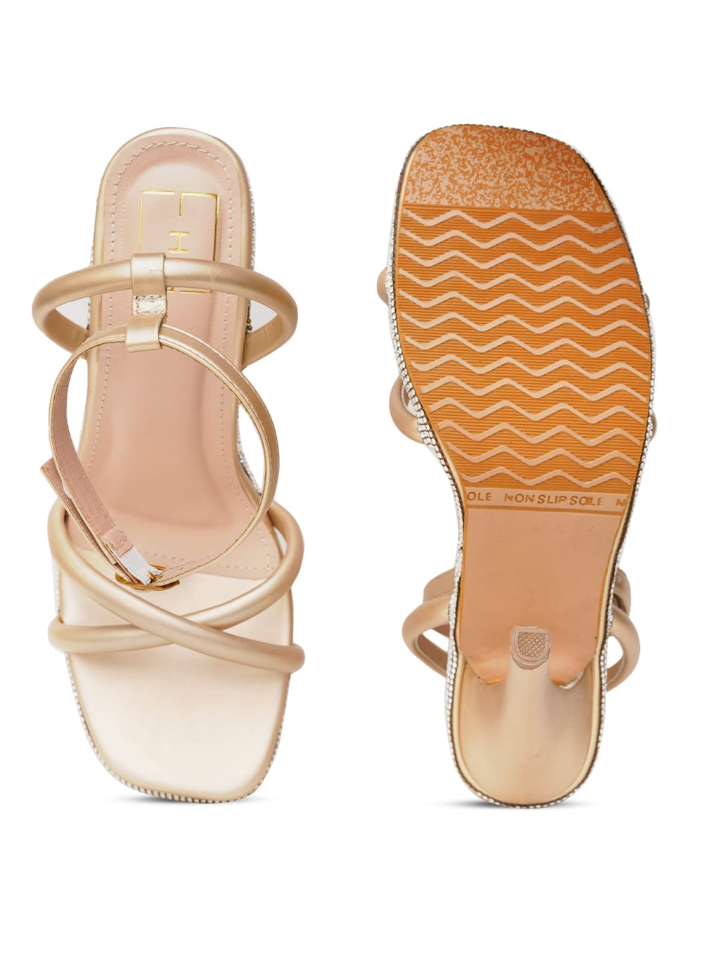 Gold Block Heel Sandals for Women | Comfortable Luxury Footwear for Weddings & Festive Occasions