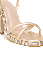 Gold Block Heel Sandals for Women | Comfortable Luxury Footwear for Weddings & Festive Occasions
