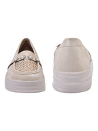 Beige Glitter Platform Loafers with Floral Embellishment For Women & Girls