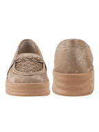 Golden Glitter Platform Loafers with Floral Embellishment For Women & Girls