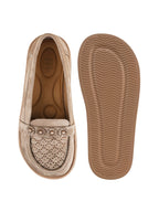 Golden Glitter Platform Loafers with Floral Embellishment For Women & Girls