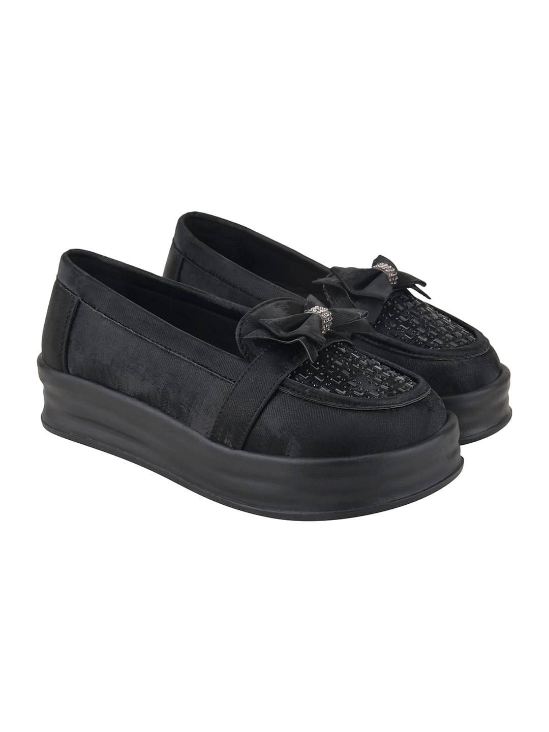 Black Bow Platform Loafers For Women & Girls