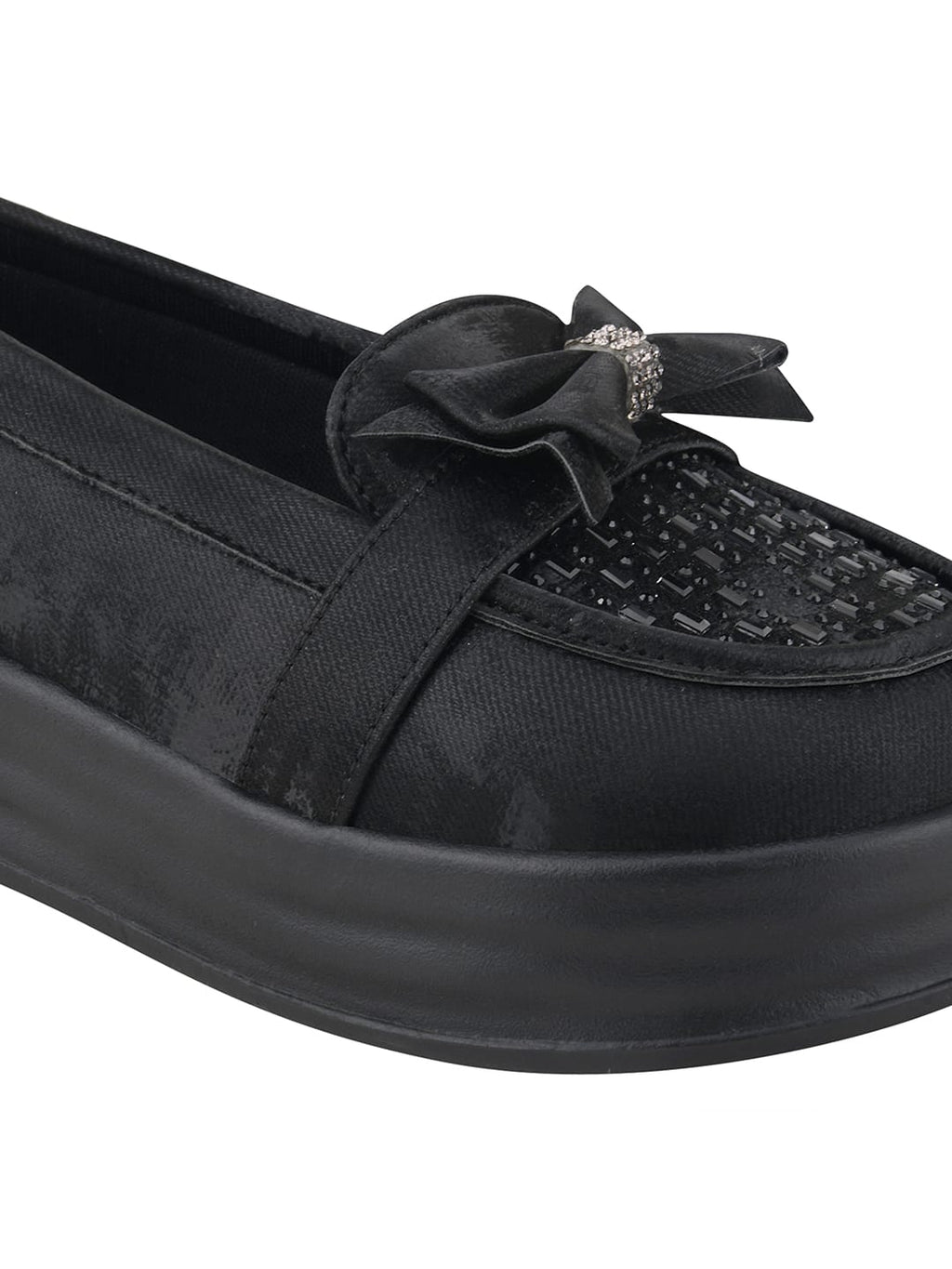 Black Bow Platform Loafers For Women & Girls