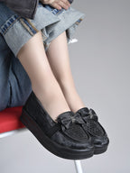 Black Bow Platform Loafers For Women & Girls