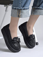 Black Bow Platform Loafers For Women & Girls