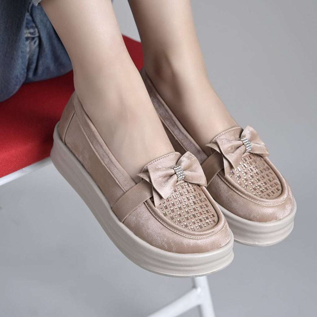 Rose-Gold Bow Platform Loafers For Women & Girls