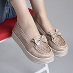Rose-Gold Bow Platform Loafers For Women & Girls