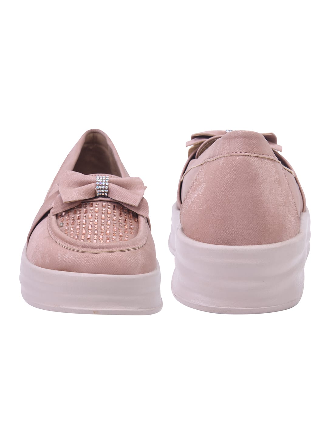 Rose-Gold Bow Platform Loafers For Women & Girls