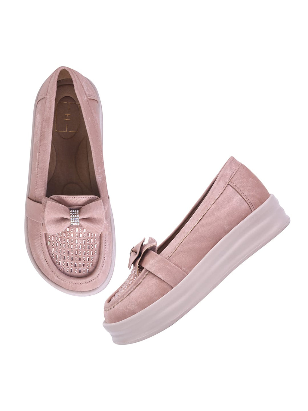 Rose-Gold Bow Platform Loafers For Women & Girls