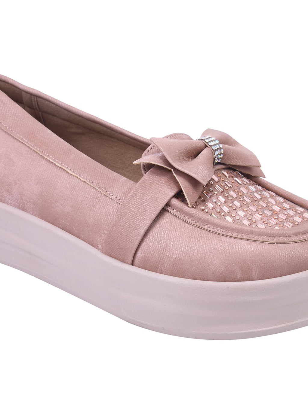 Rose-Gold Bow Platform Loafers For Women & Girls