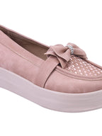 Rose-Gold Bow Platform Loafers For Women & Girls