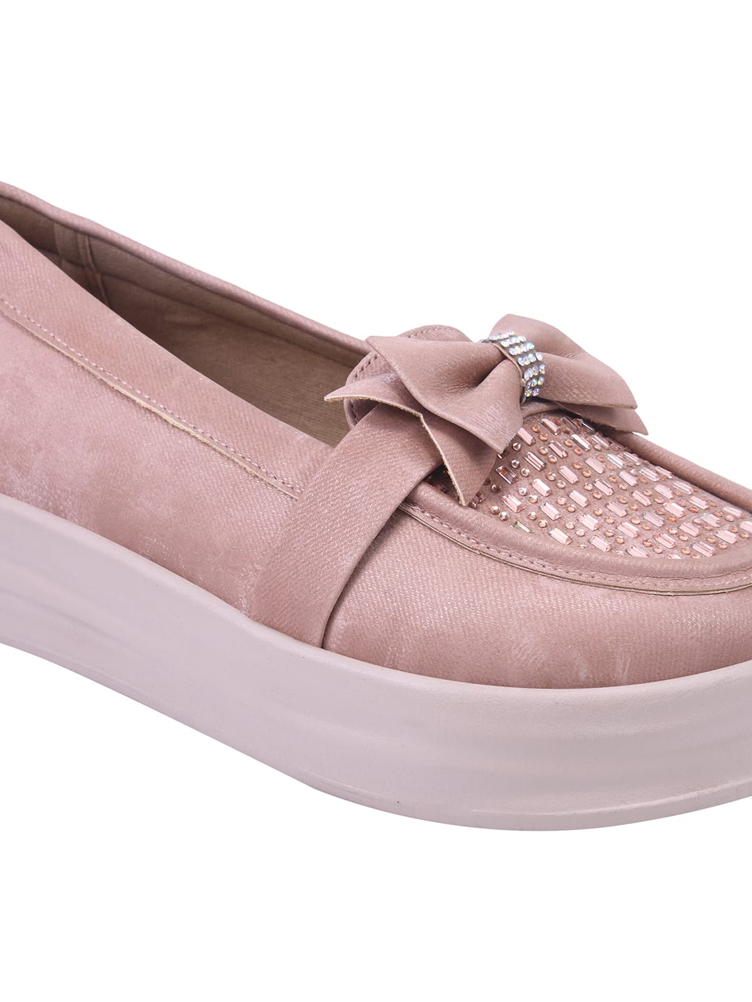 Rose-Gold Bow Platform Loafers For Women & Girls