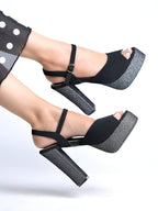 Luxury Women's Black High Heel  Sandals for Women | 5 Inch High Heels | Glamorous Evening & Occasion Footwear