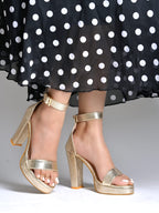Gold High Heel Sandals for Women | 5 Inch Textured Heels | Luxury Party & Wedding Footwear