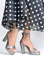 Grey High Heel Sandals for Women | 5 Inch Textured Heels | Luxury Party & Wedding Footwear