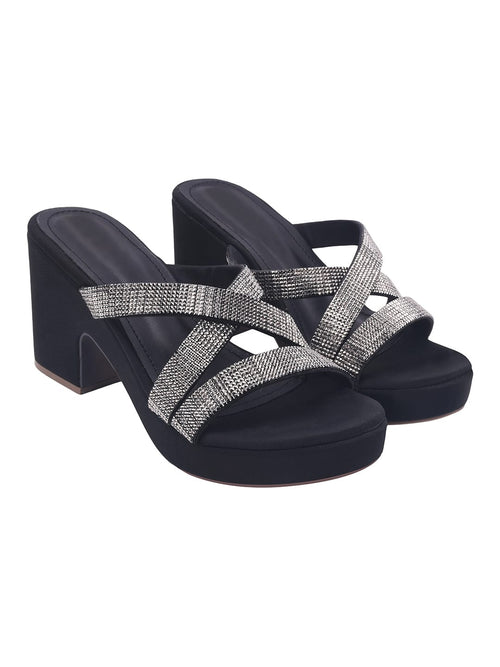 Black Platform Heels for Women | Luxury High Heel Sandals | Party, Wedding & Festive Wear Footwear