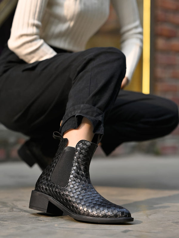 Women’s Fashion Black Boots | Elegant Leather Ankle Boots with Heel | Designer Luxury Footwear for Casual & Party Wear