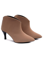 Women’s Beige Pencil Heel Boots – Stylish High Heel Ankle Boots for Party & Evening Wear