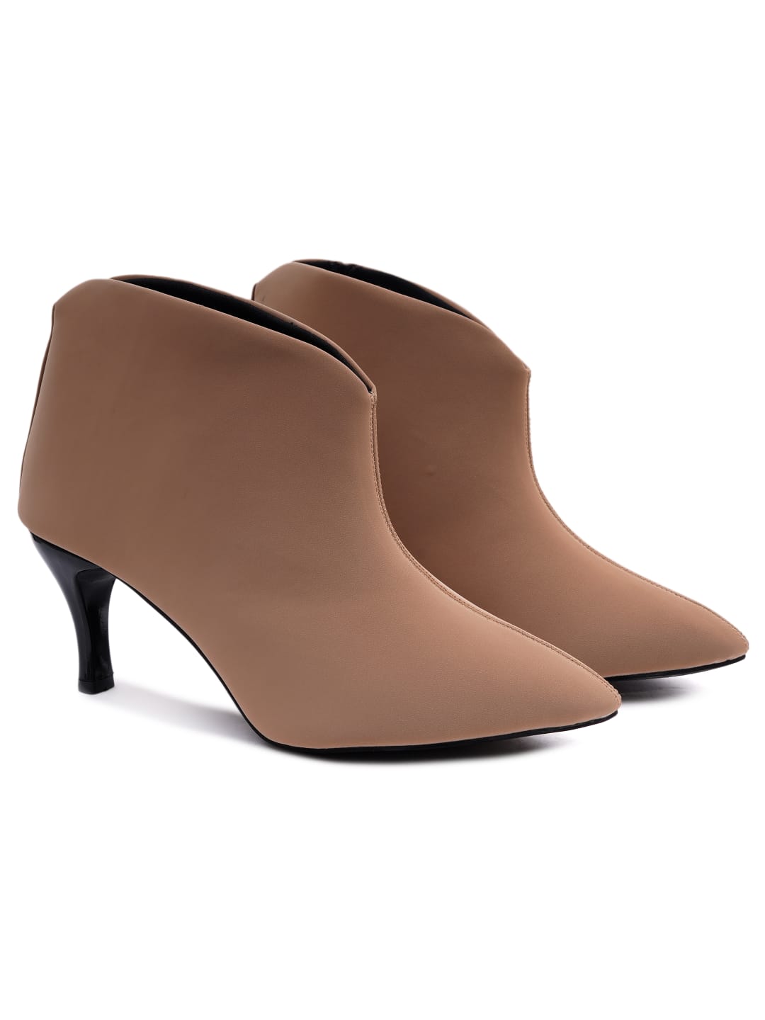 Women’s Beige Pencil Heel Boots – Stylish High Heel Ankle Boots for Party & Evening Wear
